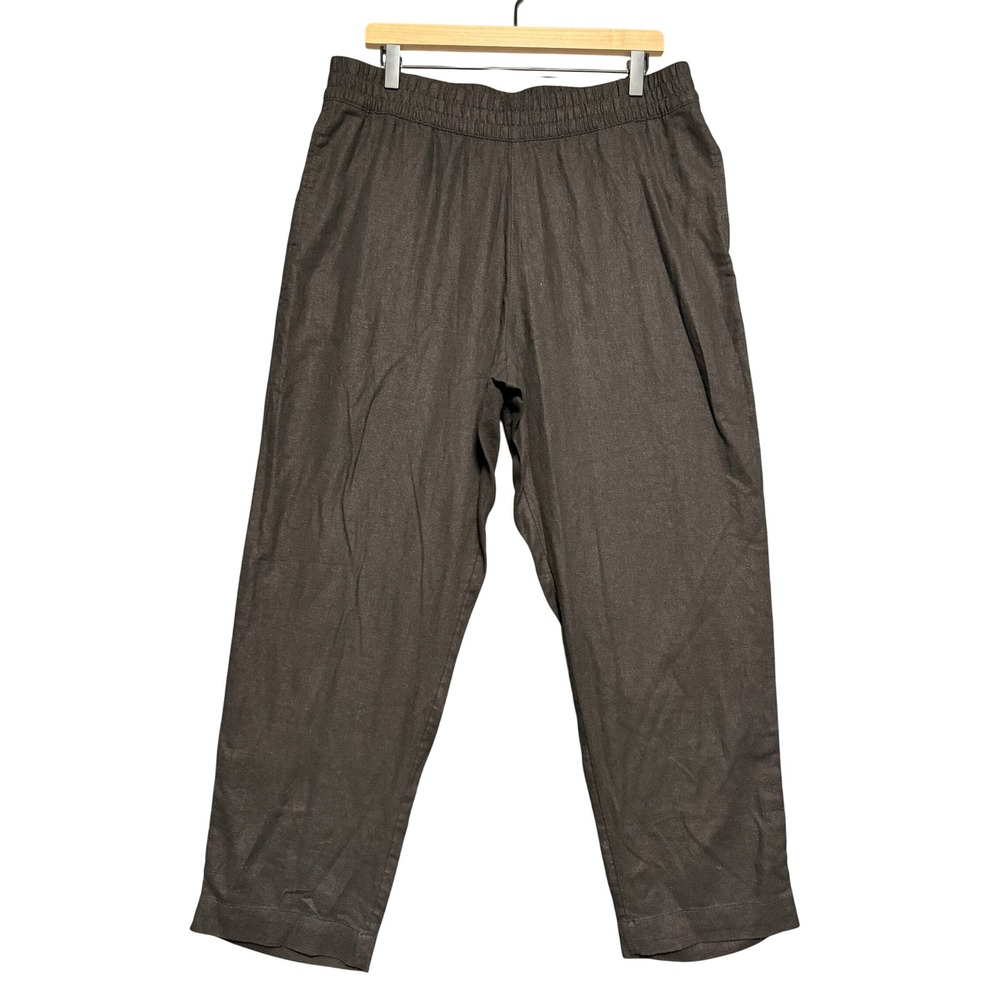 Old Navy Linen Pants Womens L Black Straight Leg High Rise Casual Coastal Resort